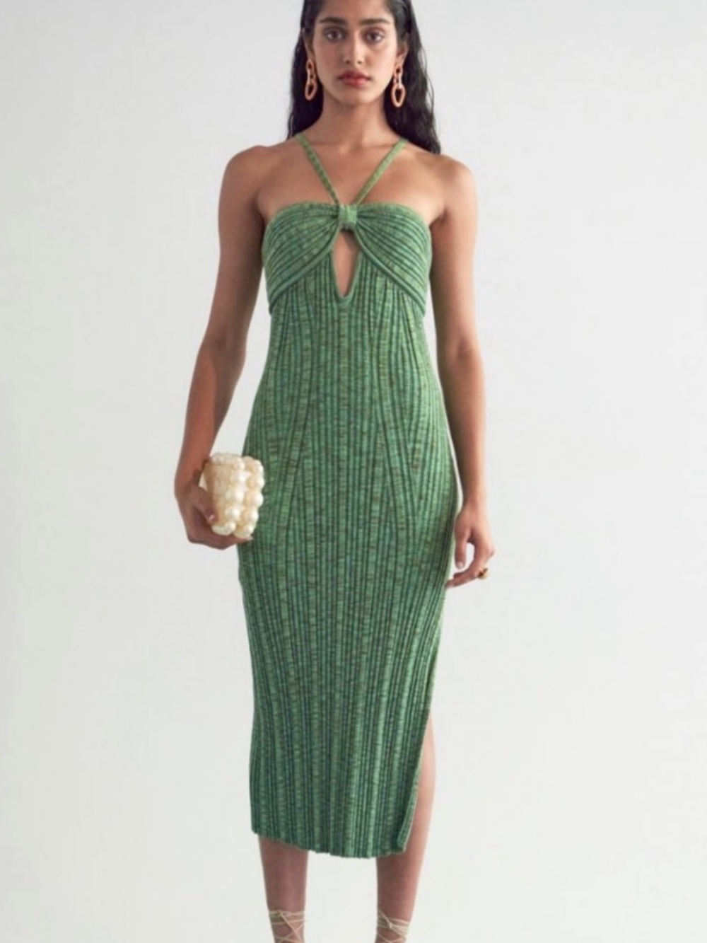 Cult Gaia Elfreda Rib Knit dress Emerald side slit midi dress Small NWT